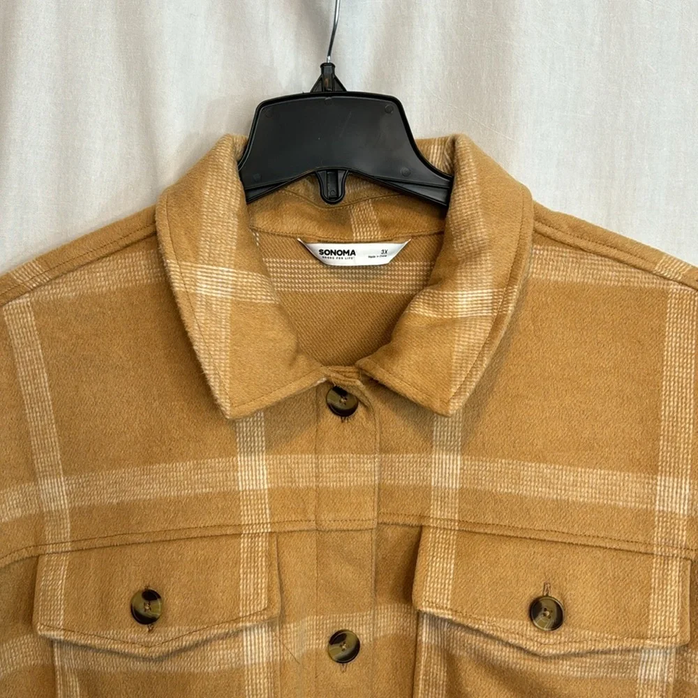 Sonoma Shacket Tan & White Plaid in Sizes 0X, 1X NWT - Picture 3 of 13